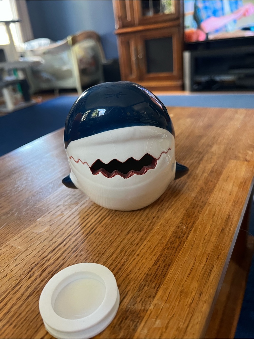 Ceramic Shark Money Bank with Ocean Theme for Kids' Room Décor Blue and white